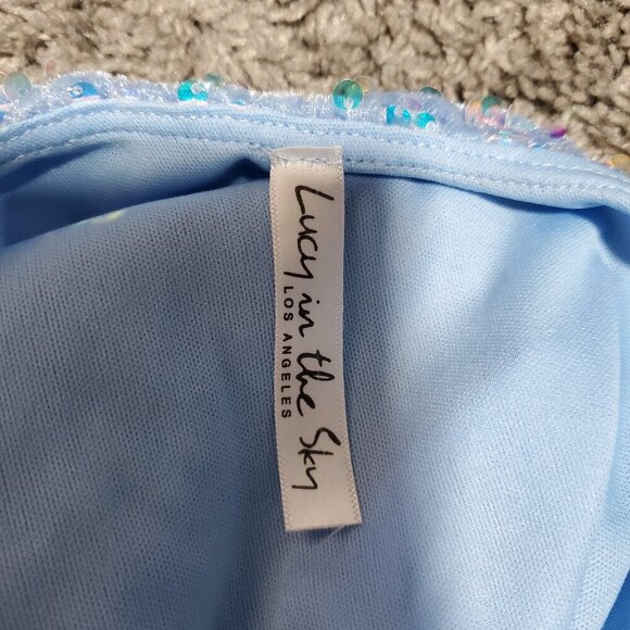 Lucy in the Sky Sequin Light Blue One Shoulder Dance Prom Maxi Dress - Small - Picture 3 of 7